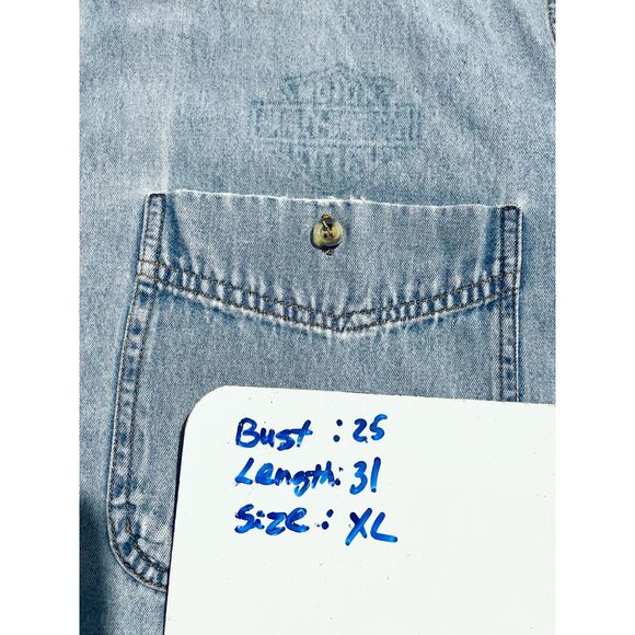 USA Biker Design motor Harley Davidson button up long sleeve  denim shirt men XL - Picture 5 of 6